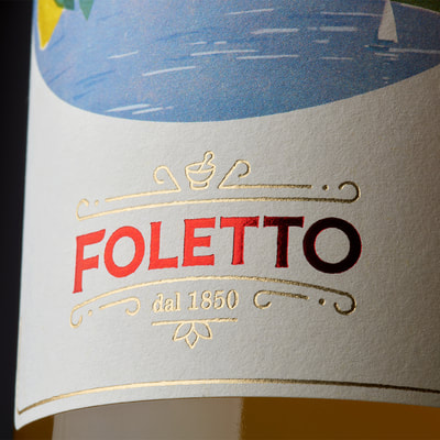 Etikette Foletto - rot, golden metallic lackiert